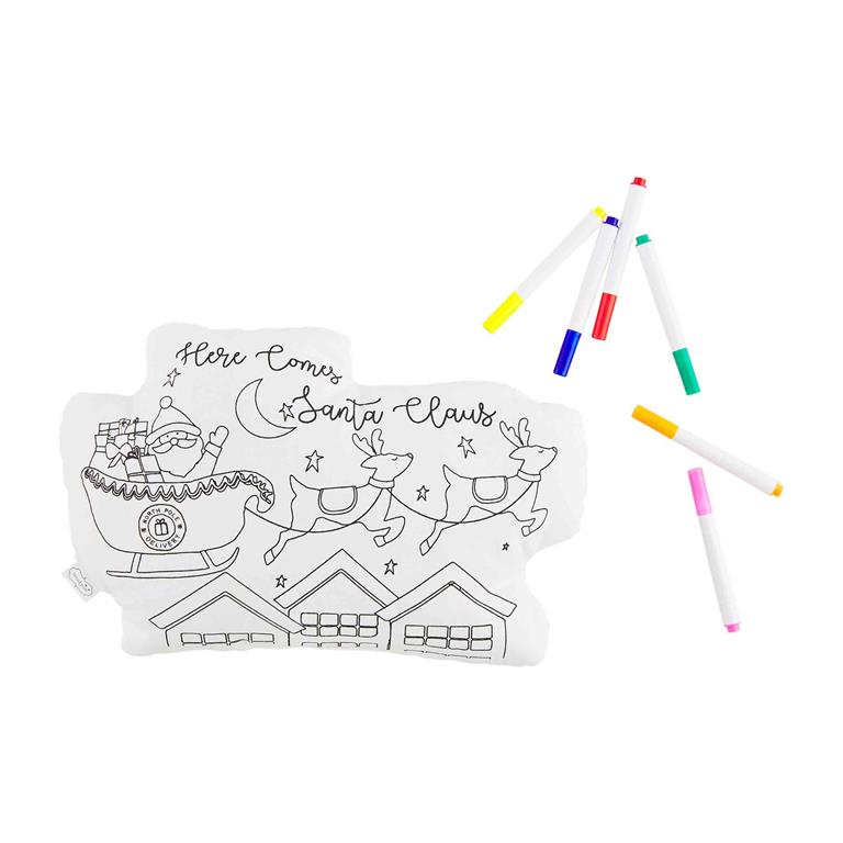 HERE COMES SANTA DOODLE PILLOW