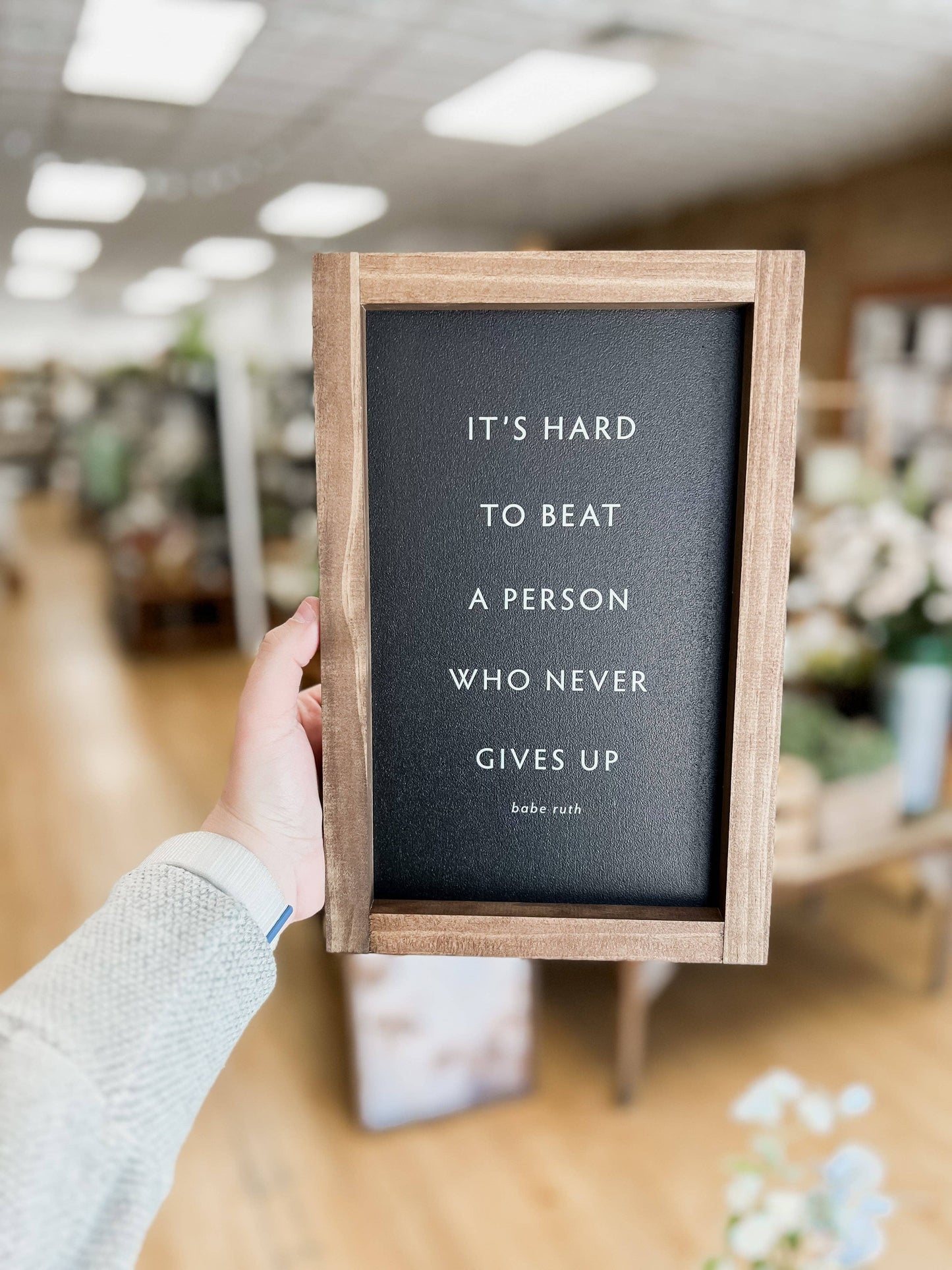It's Hard to Beat a Person Wall Art, Wall Decor, Home Decor: White / Dark Walnut / 8x12"