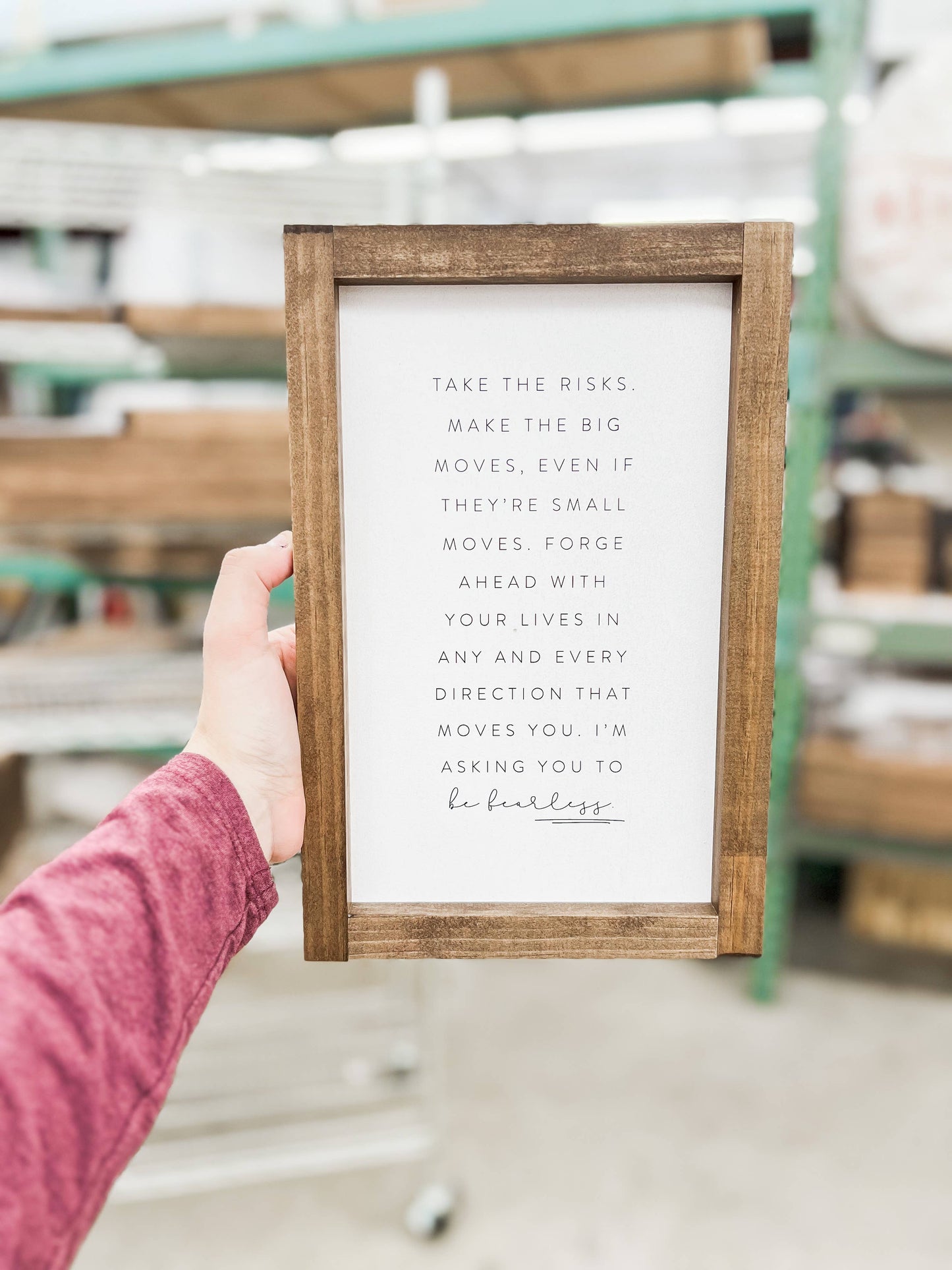Take the Risks | Handmade Wood Sign, Wall Art: White / Dark Walnut / 8x12"