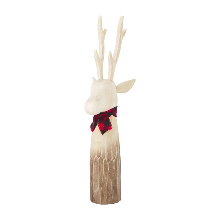 SM CARVED WOOD DEER SITTER
