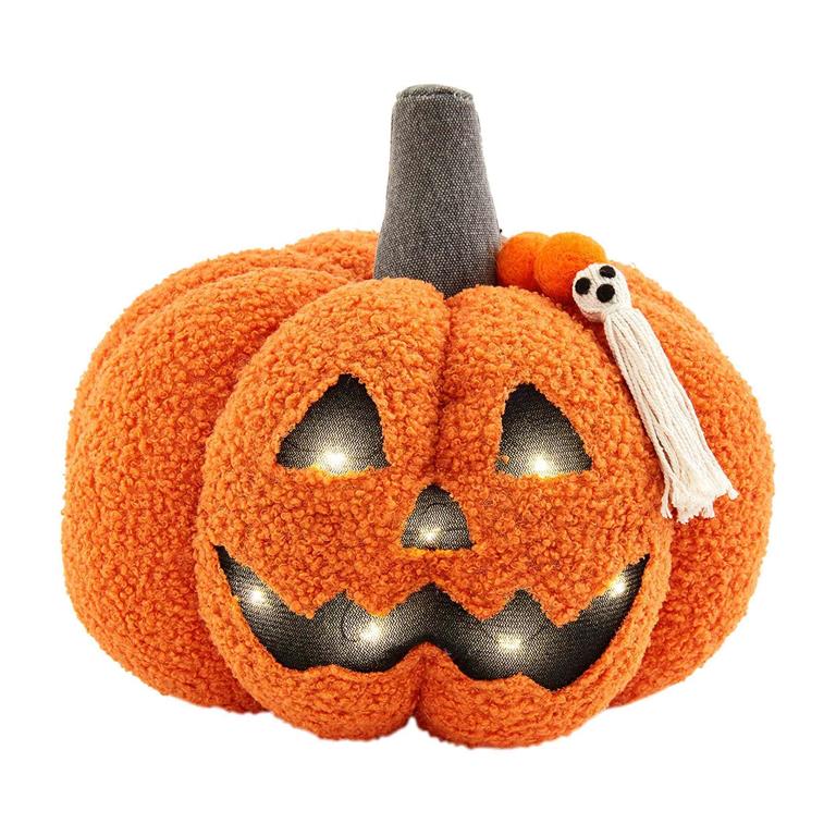 Orange Shearling Light-Up Pumpkin