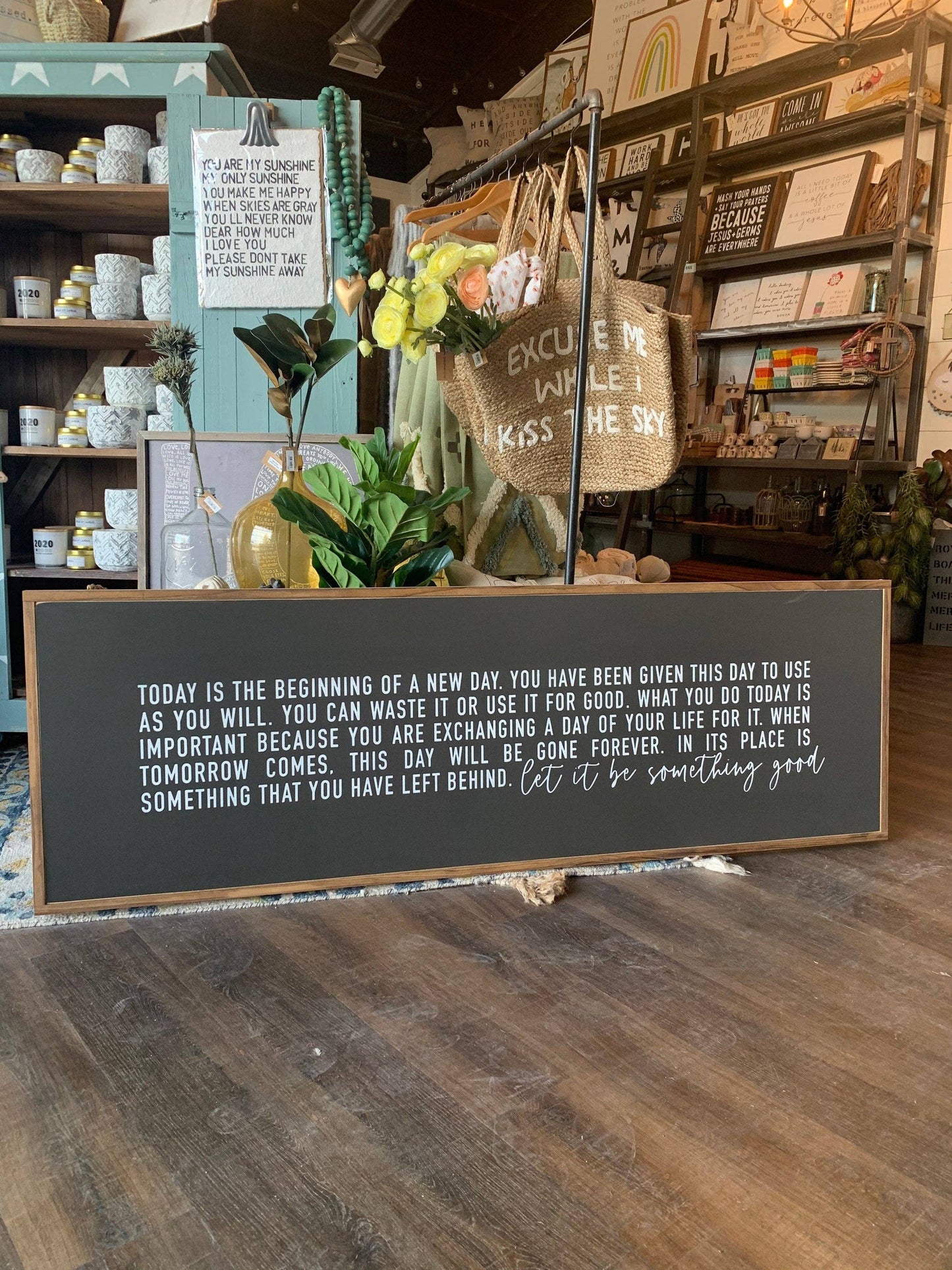 Today Is The Beginning Of A New Day Wood Sign: White sign/black lettering / 12"X36"