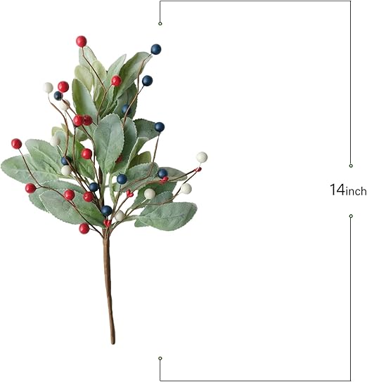 Red, White and Blue Berries Stems with Lambs Leaves