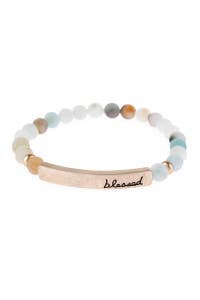Blessed NATURAL STONE BEADS STRECH BRACELET: WHITE