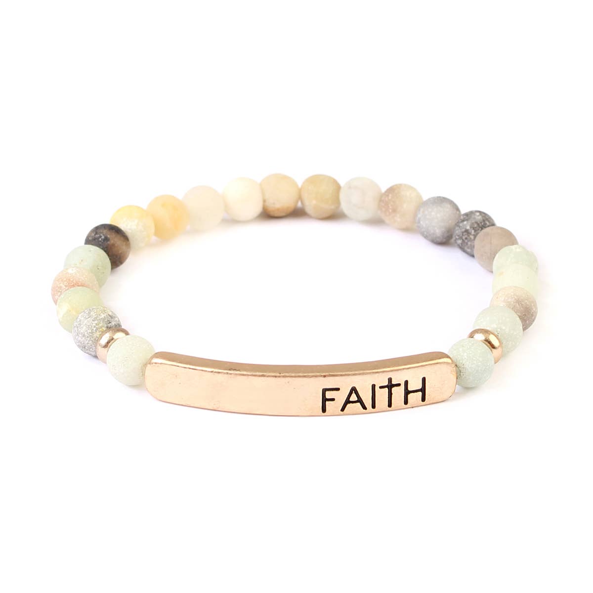 "FAITH" NATURAL STONE STRETCH BRACELET: WHITE