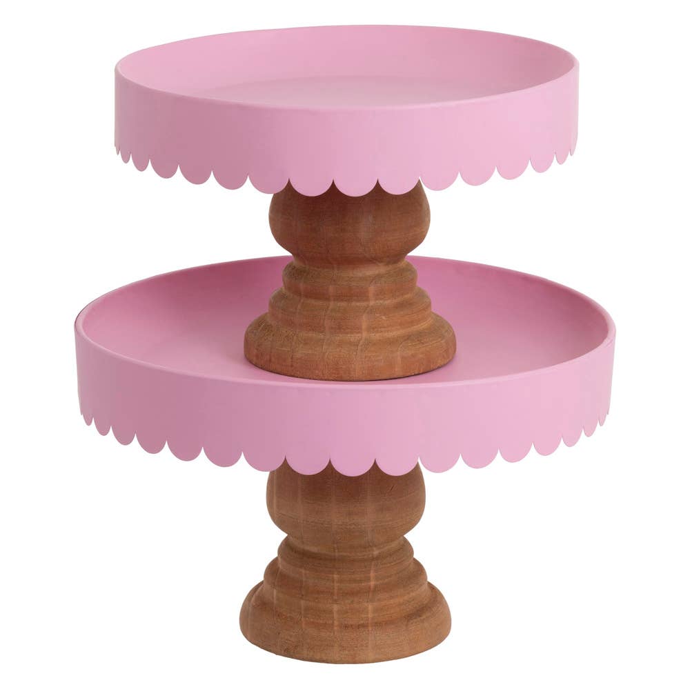 Pink Scallop Decor Metal & Wood Stand Large