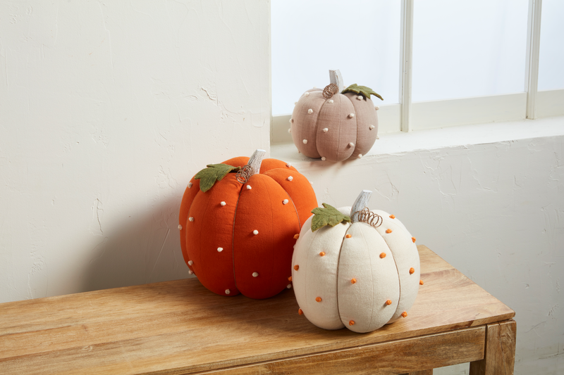 TAUPE DOTTED STUFFED PUMPKIN