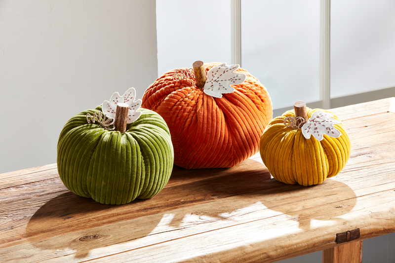 GREEN CORDUROY PUMPKIN SITTER