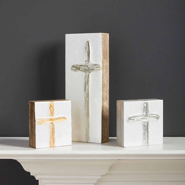 Large Gold Cross Block Art