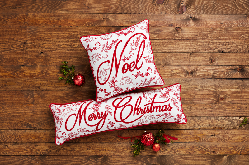 Merry Christmas Toile Pillow Long