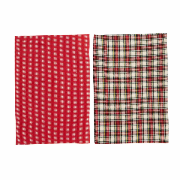 White Tartan & Waffle Dish Towel Set