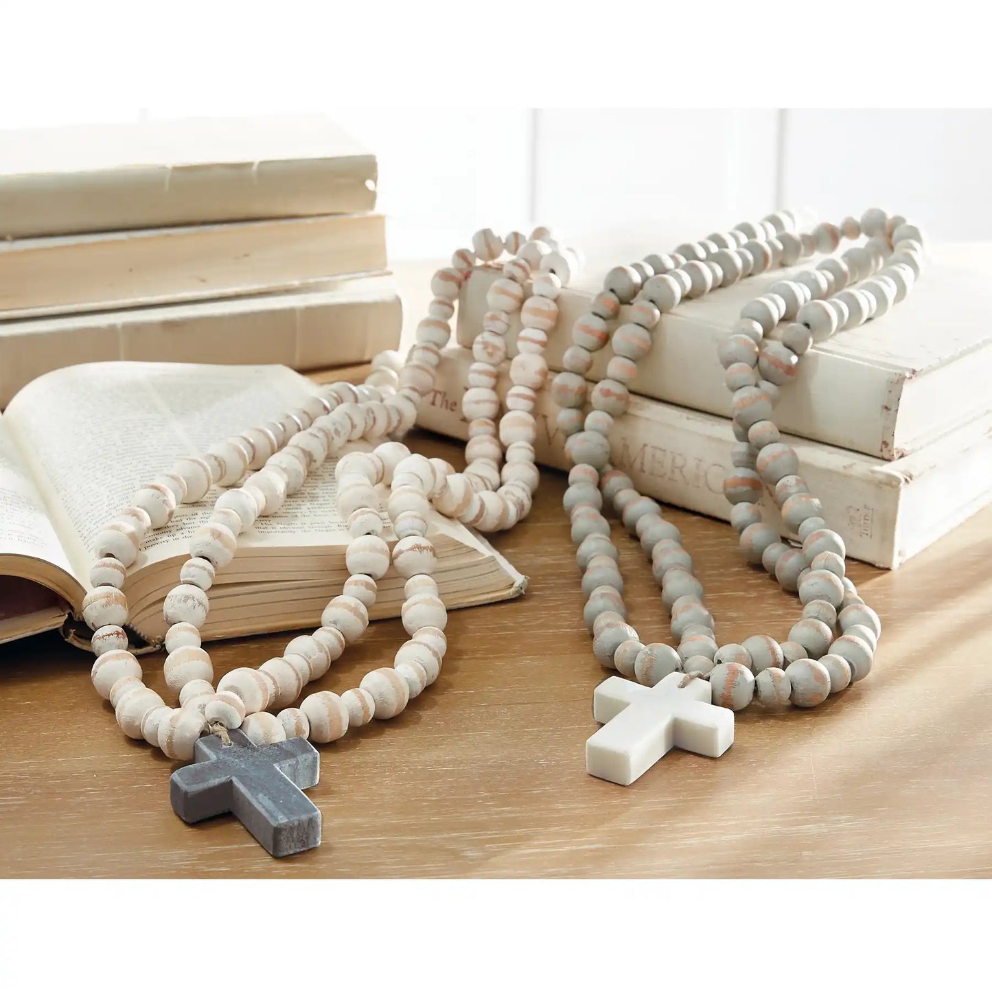 WHITE MARBLE CROSS BEADS