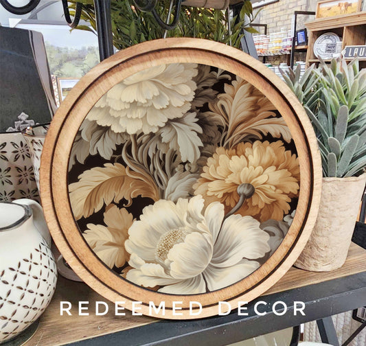 Round Floral Neutral Art