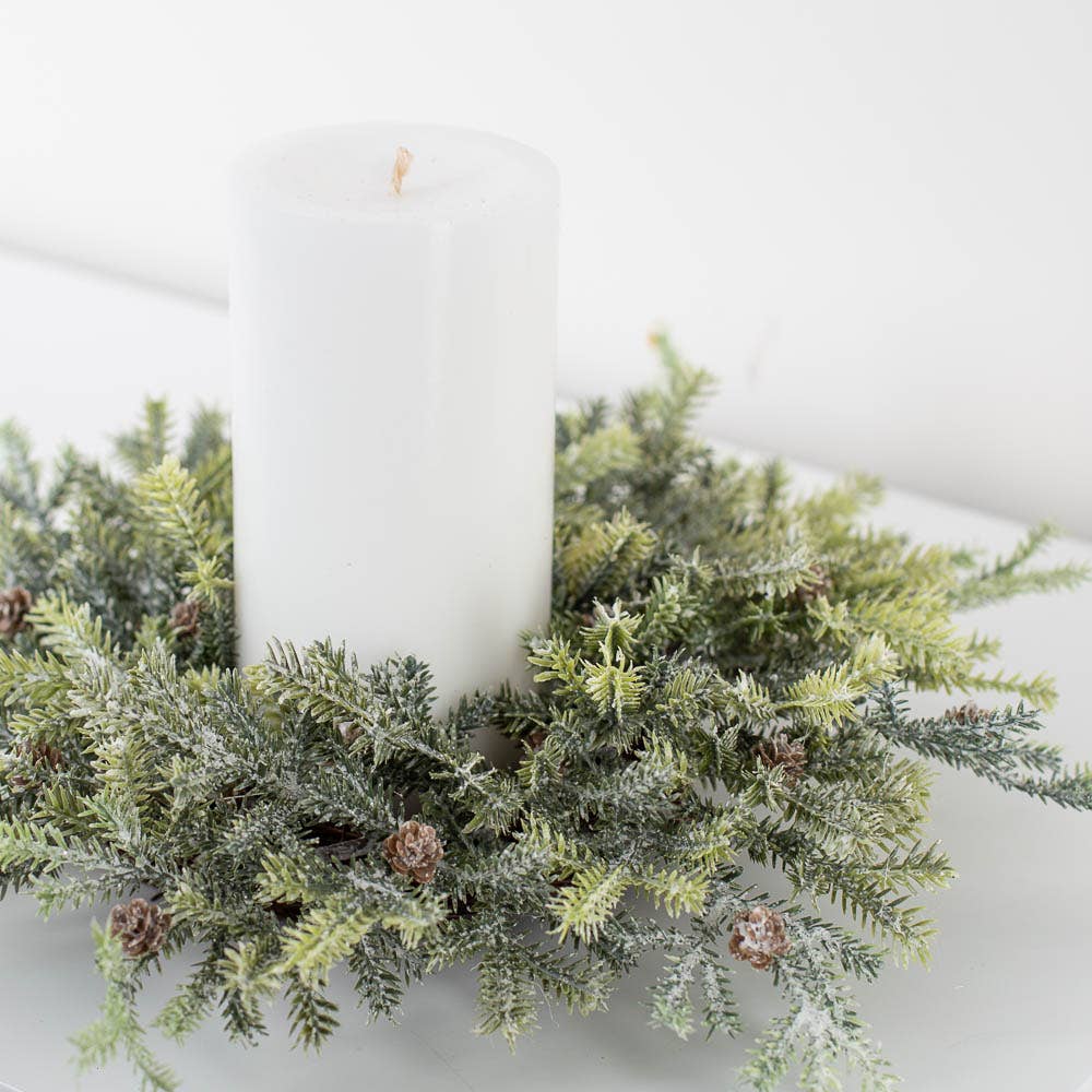 Frosted Artificial Pine Candle Ring