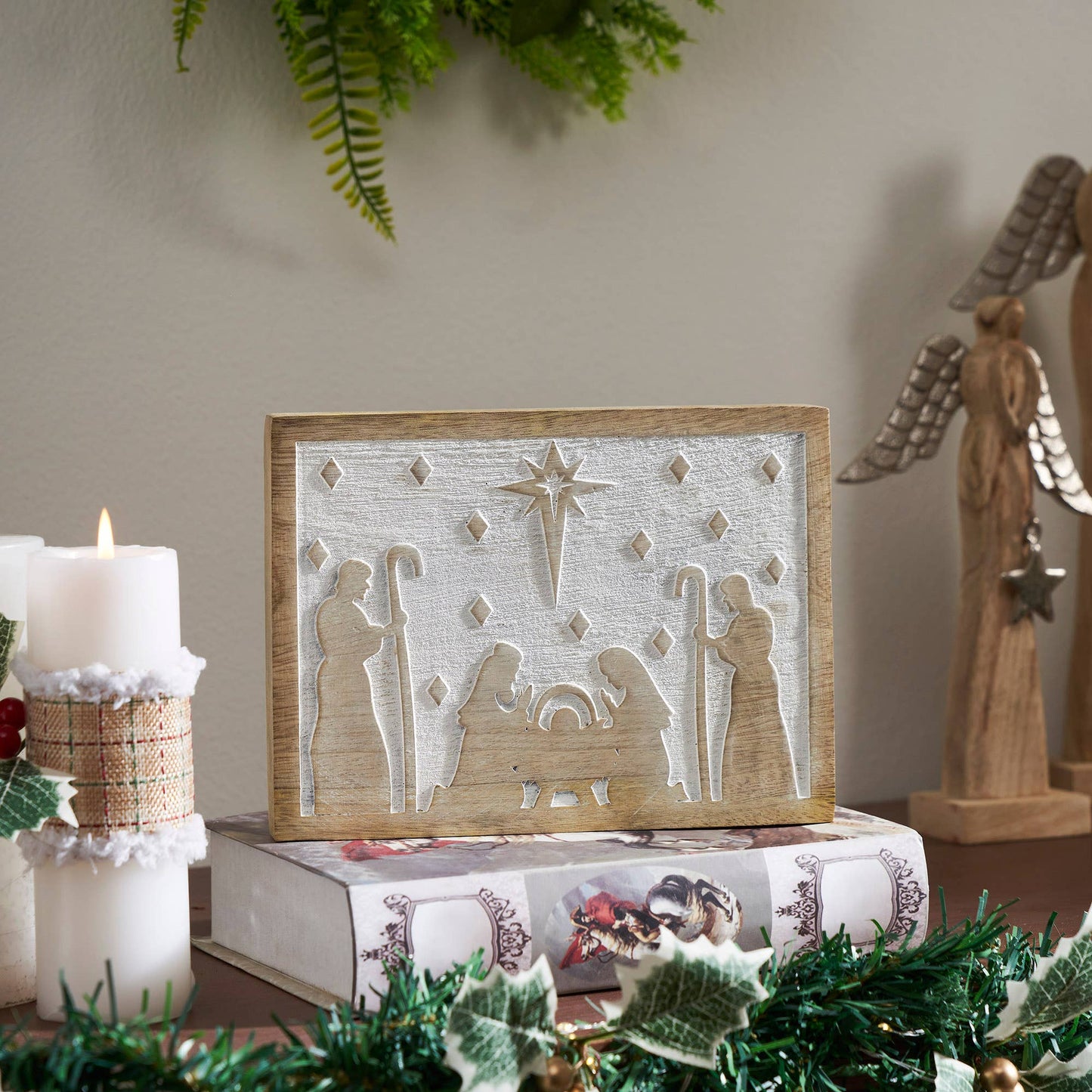White Washed In A Manger Natural Wooden Sign 6x8x1