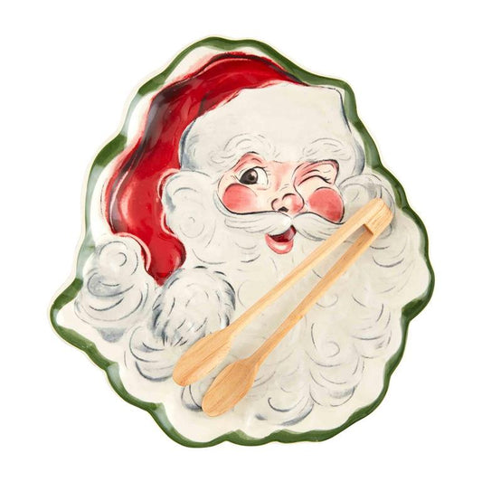 Vintage Santa Plate & Tong Set