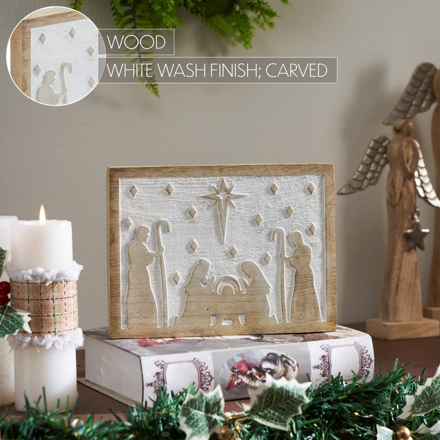 White Washed In A Manger Natural Wooden Sign 6x8x1