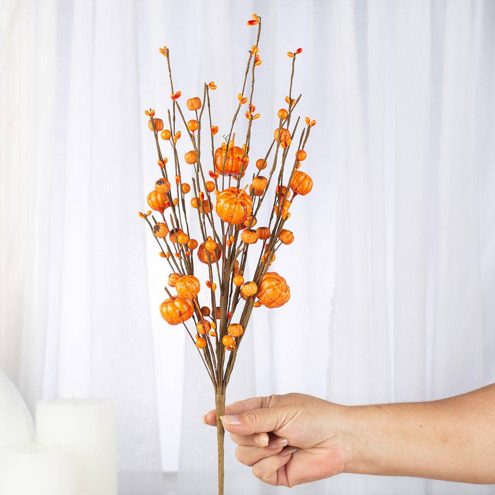 Fall Pumpkin and Mixed Berry Stem Off White