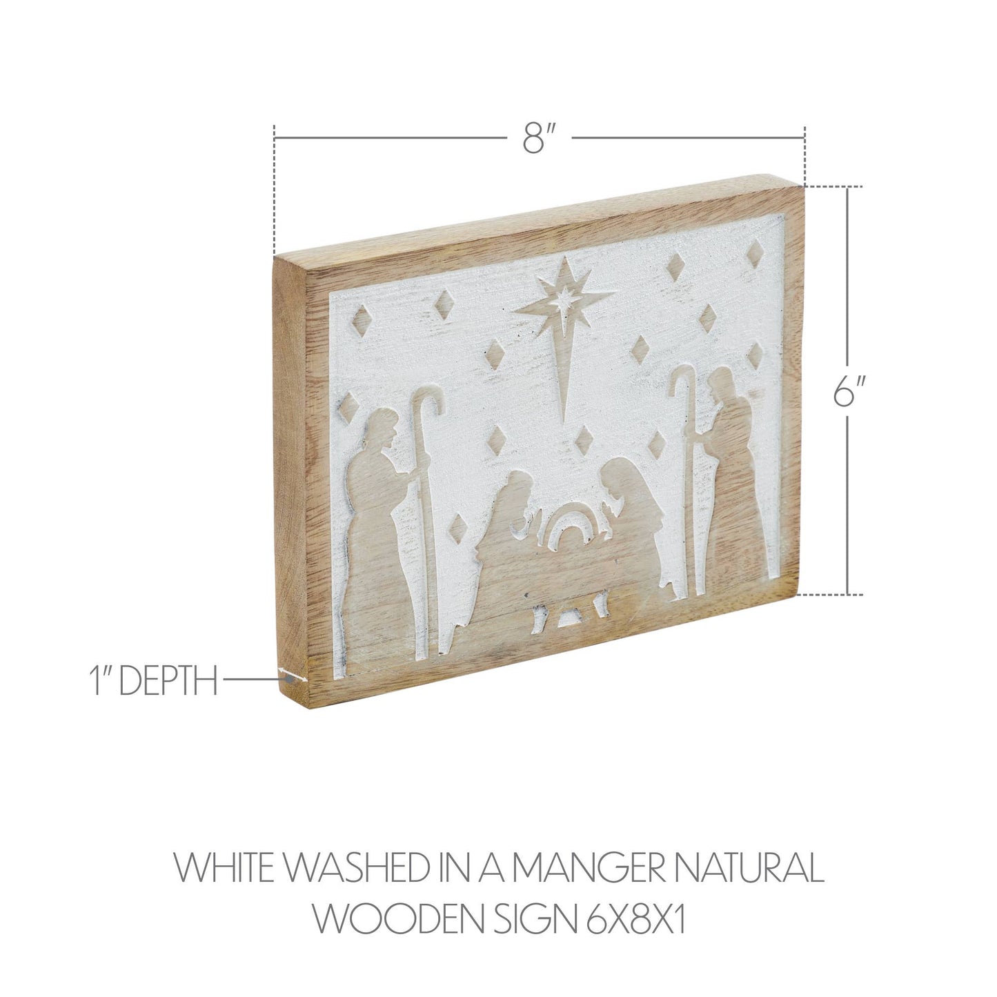 White Washed In A Manger Natural Wooden Sign 6x8x1