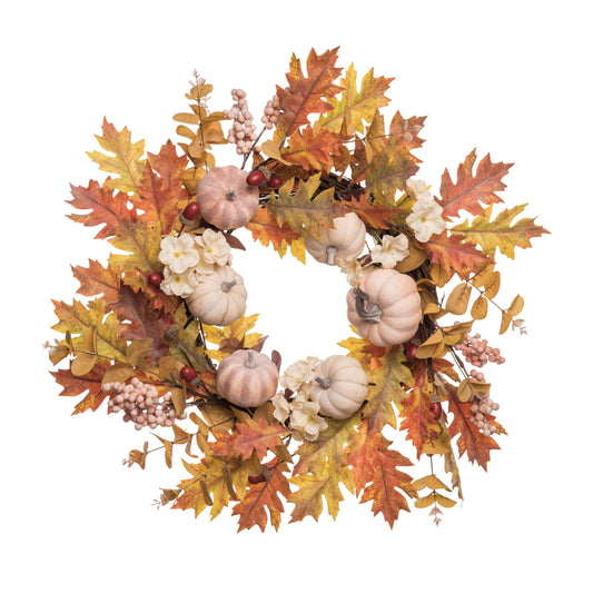 Harvest Pumpkin and Leaves Wreath