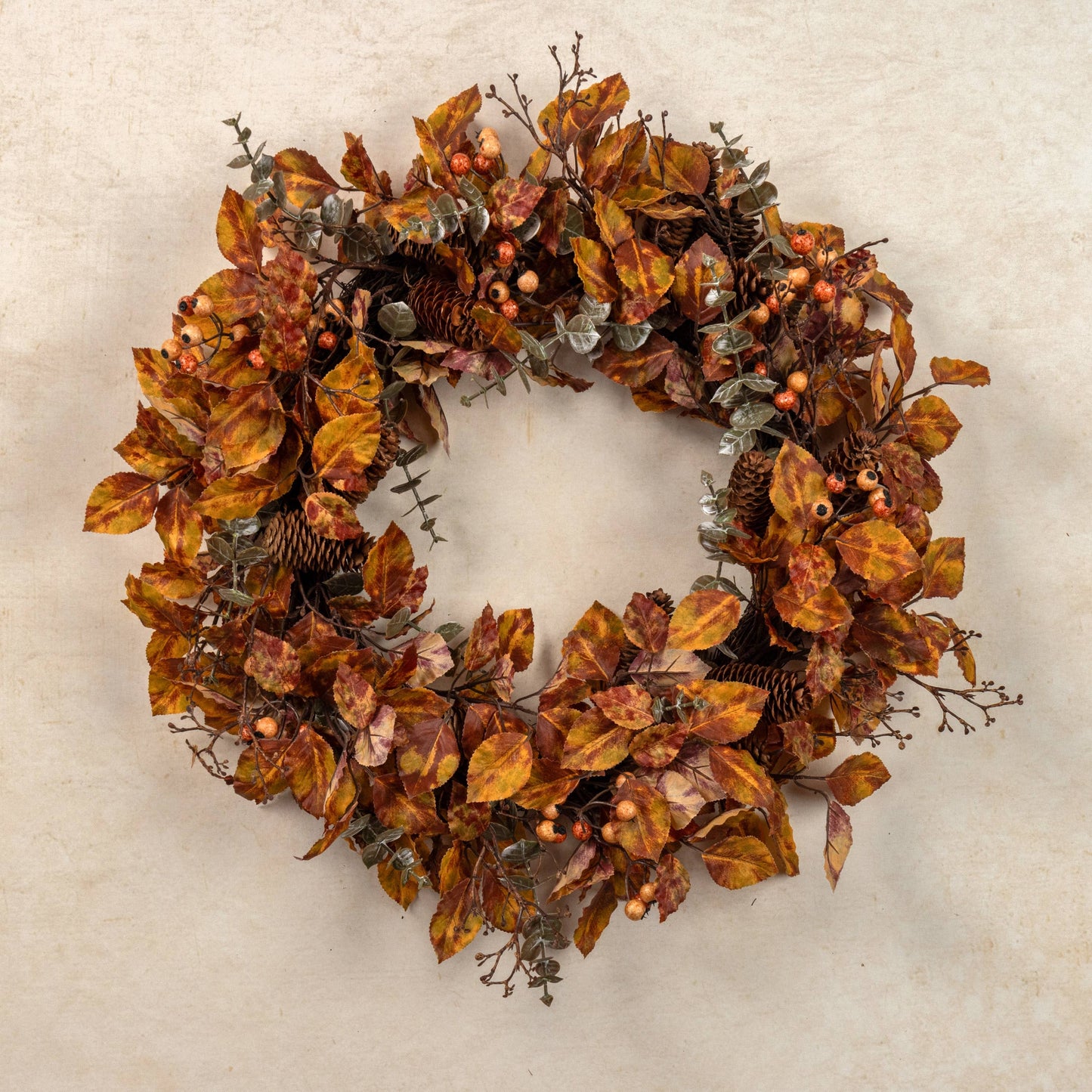 MIXED FALL FOLIAGE WREATH W/ BERRIES