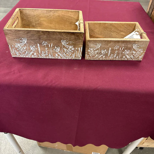 Small  Flower Carved Wood Box