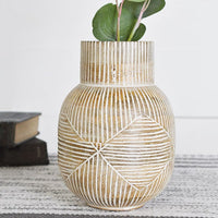 8" Carved wood vase