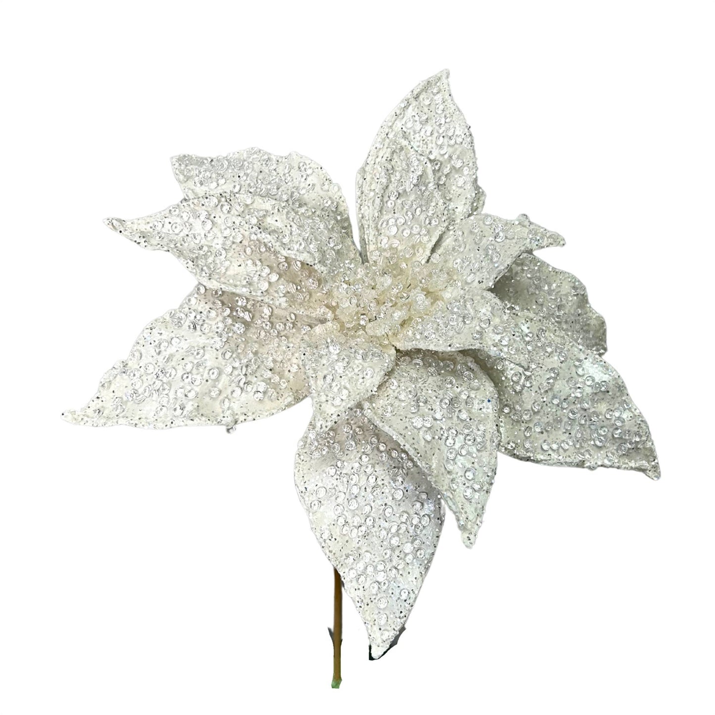 Diamond Christmas Poinsettia Stem - White 21"