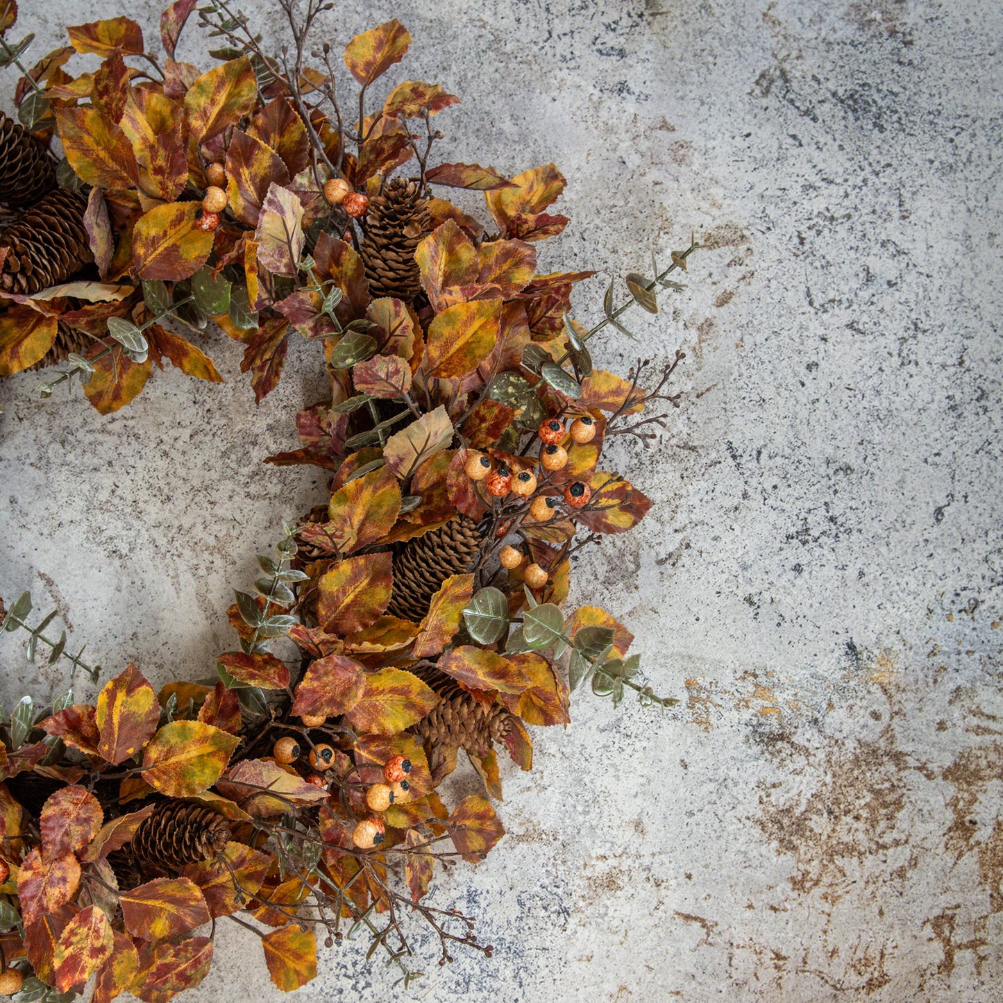 MIXED FALL FOLIAGE WREATH W/ BERRIES