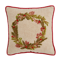 Christmas Wreath Embroidered Mini Pillow.