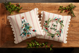 WREATH STRIPED EMB PILLOW