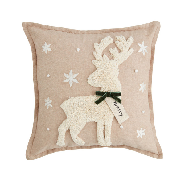 White Reindeer Tufted Pillow