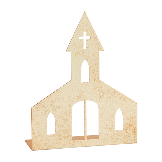 MED GOLD TIN CHURCH SITTER