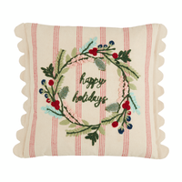 WREATH STRIPED EMB PILLOW