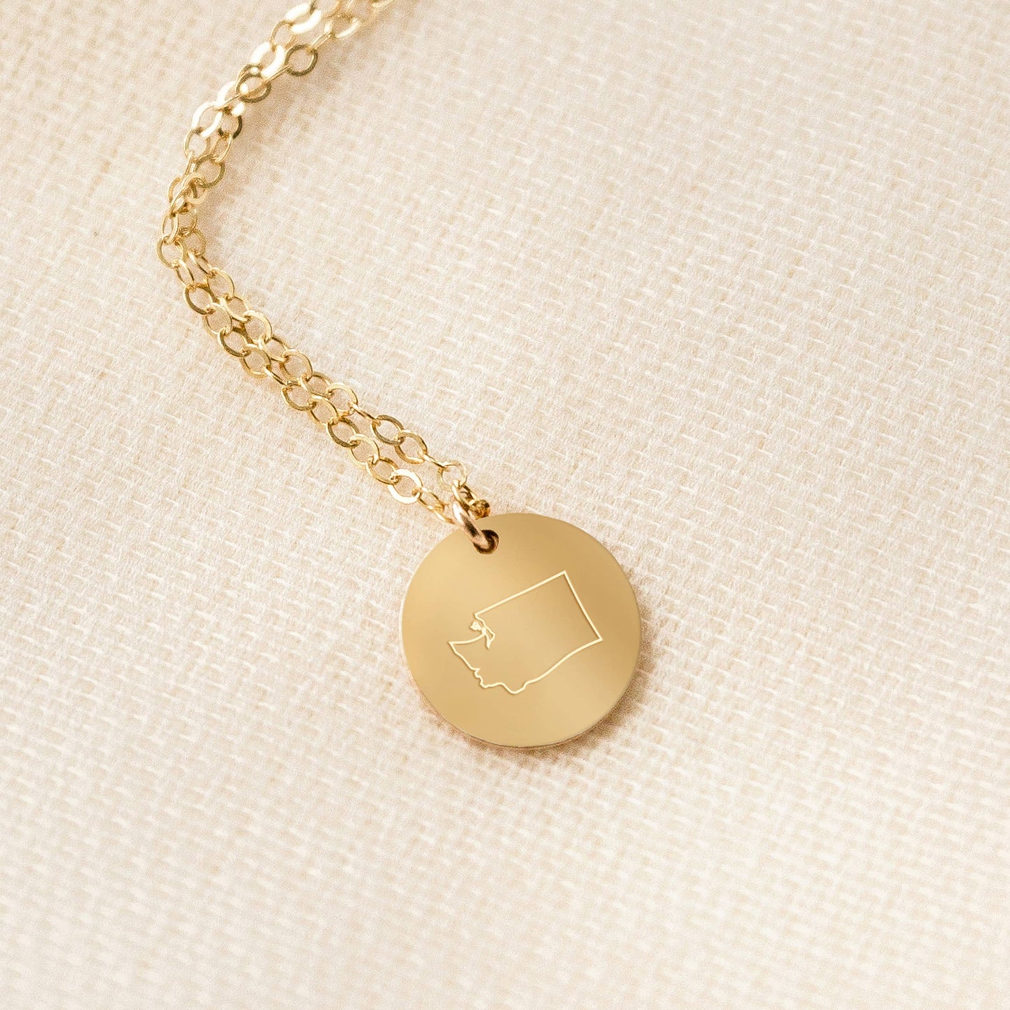 Iowa Disc Gold Filled Engraved Disc Necklace
