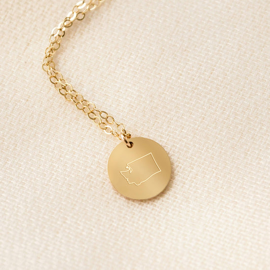 Iowa Disc Gold Filled Engraved Disc Necklace