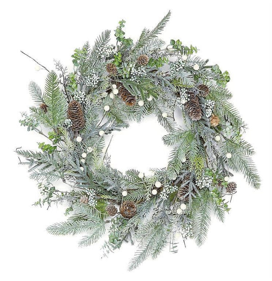 Select Artificials, Inc. - Winter Pine Wreath W/cone &, Berry, 24", Sage/White