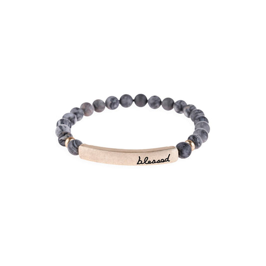 Blessed NATURAL STONE BEADS STRECH BRACELET: GRAY
