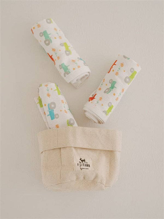 Trusty Tractor -  Set of 3 Flour Sack Burp Cloths