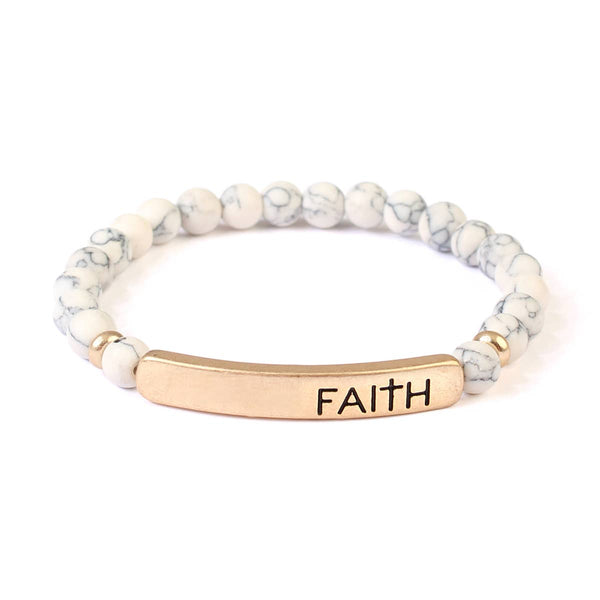 "FAITH" NATURAL STONE STRETCH BRACELET: WHITE